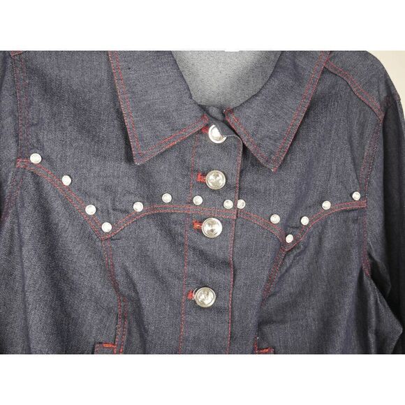 Unique Vintage Dark Denim rhinestone Western Boxy Crop Jacket 4X - Picture 6 of 9